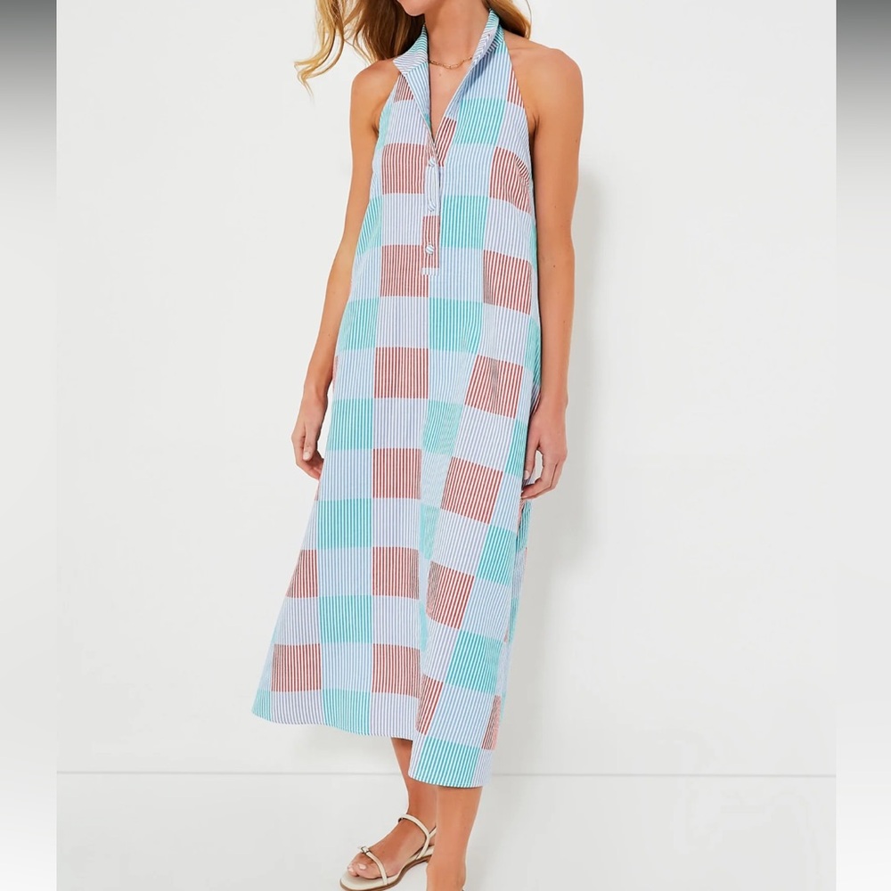 Tuckernuck Blue and Pink Checkered Maxi Dress